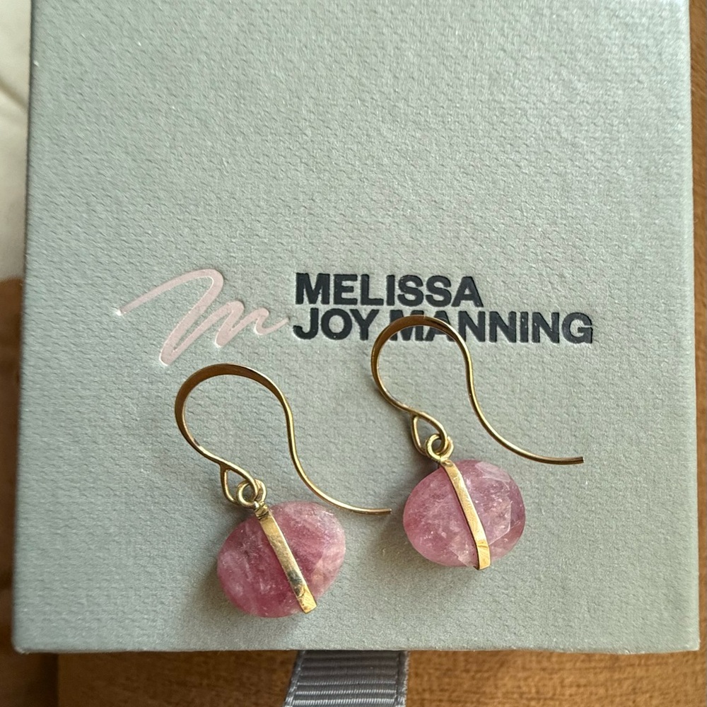 Melissa Joy Manning 14k gold Pink Sapphire drop Earrings